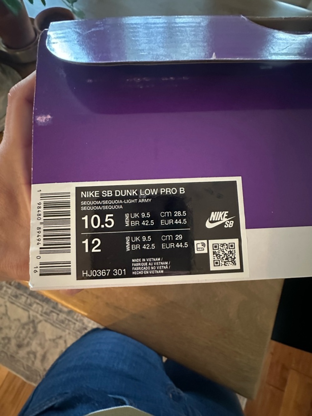 NIKE SB DUNK LOW PRO B - SEQUOIA / LT ARMY / WHITE  Mens 10.5 - Picture 5 of 10